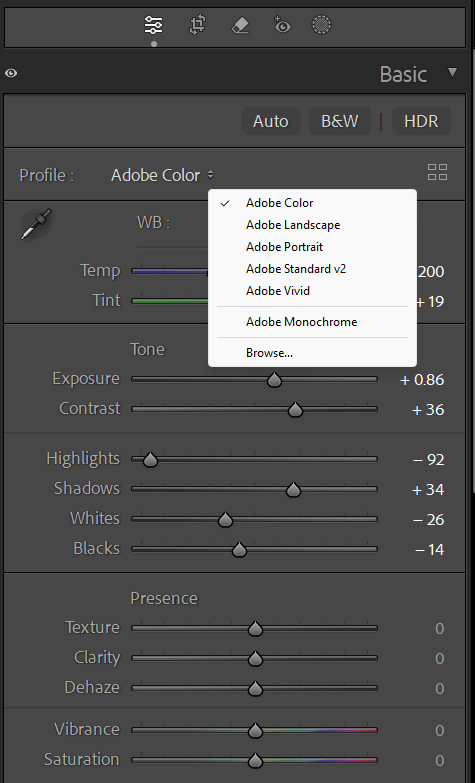 Color profiles in Lightroom